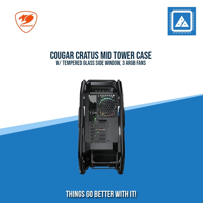 COUGAR CRATUS MID TOWER CASE W/ TEMPERED GLASS SIDE WINDOW, 3 ARGB FANS COUGAR CRATUS MID TOWER CASE W/ TEMPERED GLASS SIDE WINDOW, 3 ARGB FANS